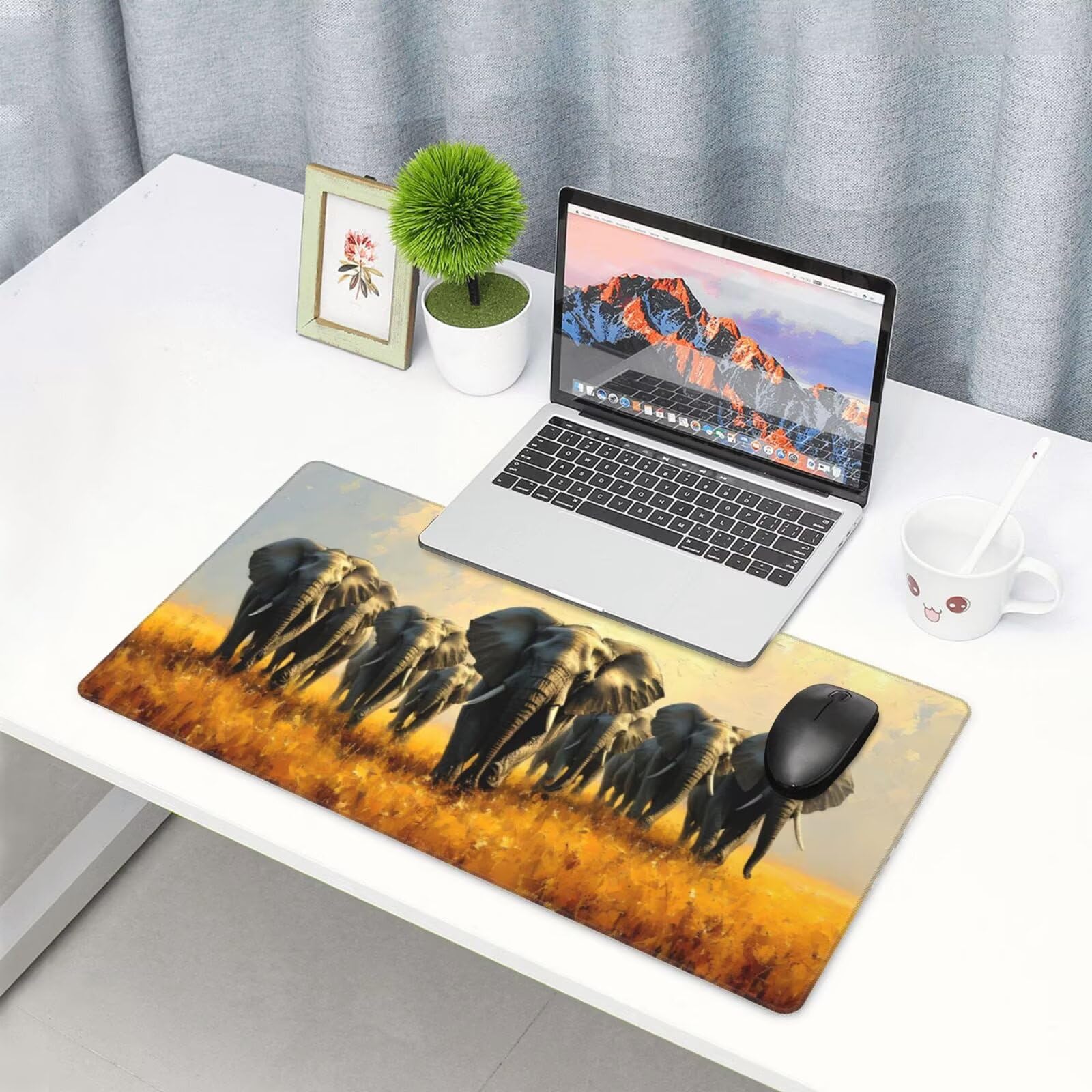 Gamingowa podkładka pod mysz XXL, 1200 x 600 mm, ze zwierzęciem, słoń, duża 120 x 60 cm, rozszerzona podkładka na biurko, akcesoria gamingowe z przyszytymi krawędziami dla poprawy precyzji i prędkości