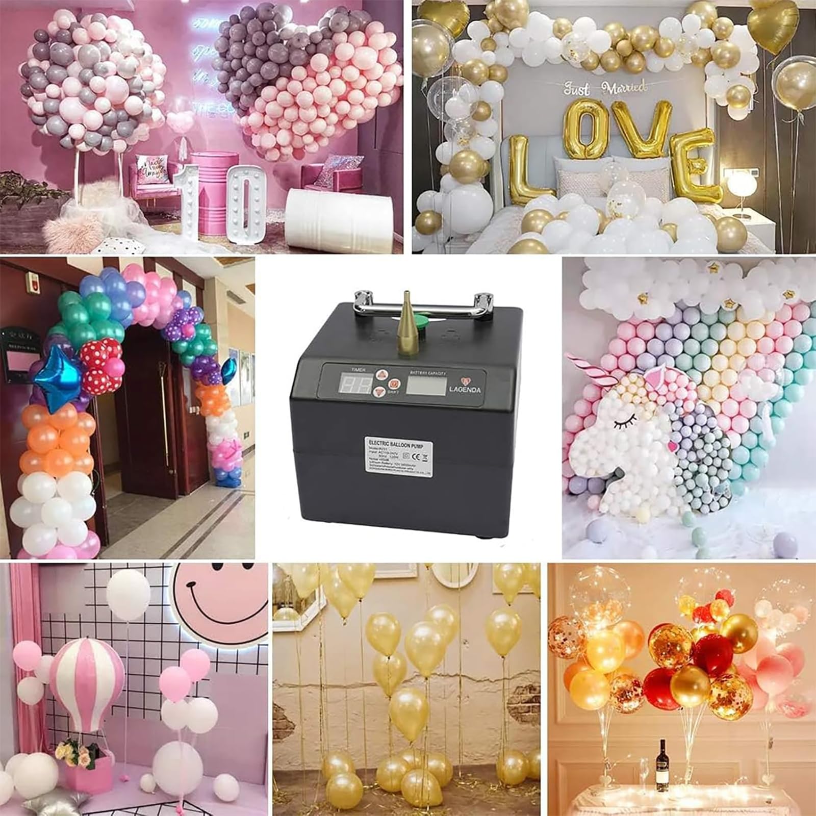 Bomba eléctrica para Globos, con Pantalla de conteo de Tiempo y Tubo de extensión, Kit de Bomba infladora de Globos eléctrica compacta, soplador de Aire para decoración de Fiestas, Bodas
