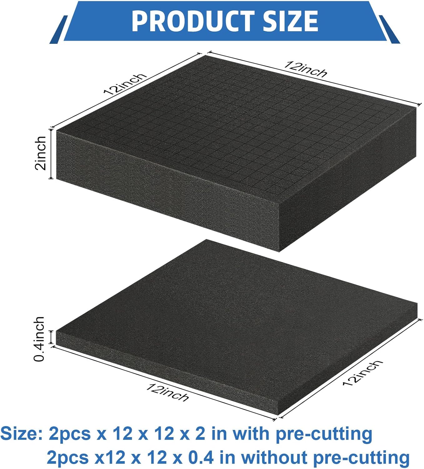 Storystore 4 Pcs Polyurethane Foam sheet - 2 Pcs 12" x 12" x 2" Black Foam Inserts for Cases and 2 Pcs 12" x 12" x 0.4" Pick Apart Pads for Cases, Toolbox, Camera Storage, Game Box - Image 2