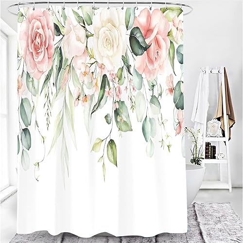 Miniatura 5 de Cortina de ducha floral, juego de cortinas de ducha con flores de acuarela y flores silvestres rosas para baño, tela impermeable con 12 ganchos, 72