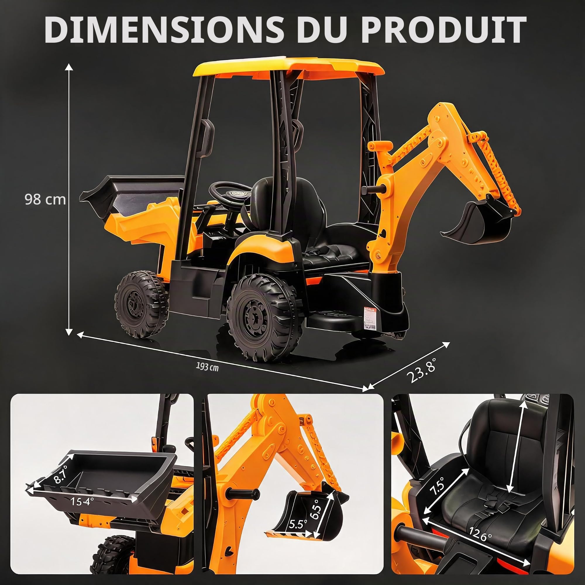12V Tracteur Électrique pour Enfants avec Pelle Mécanique