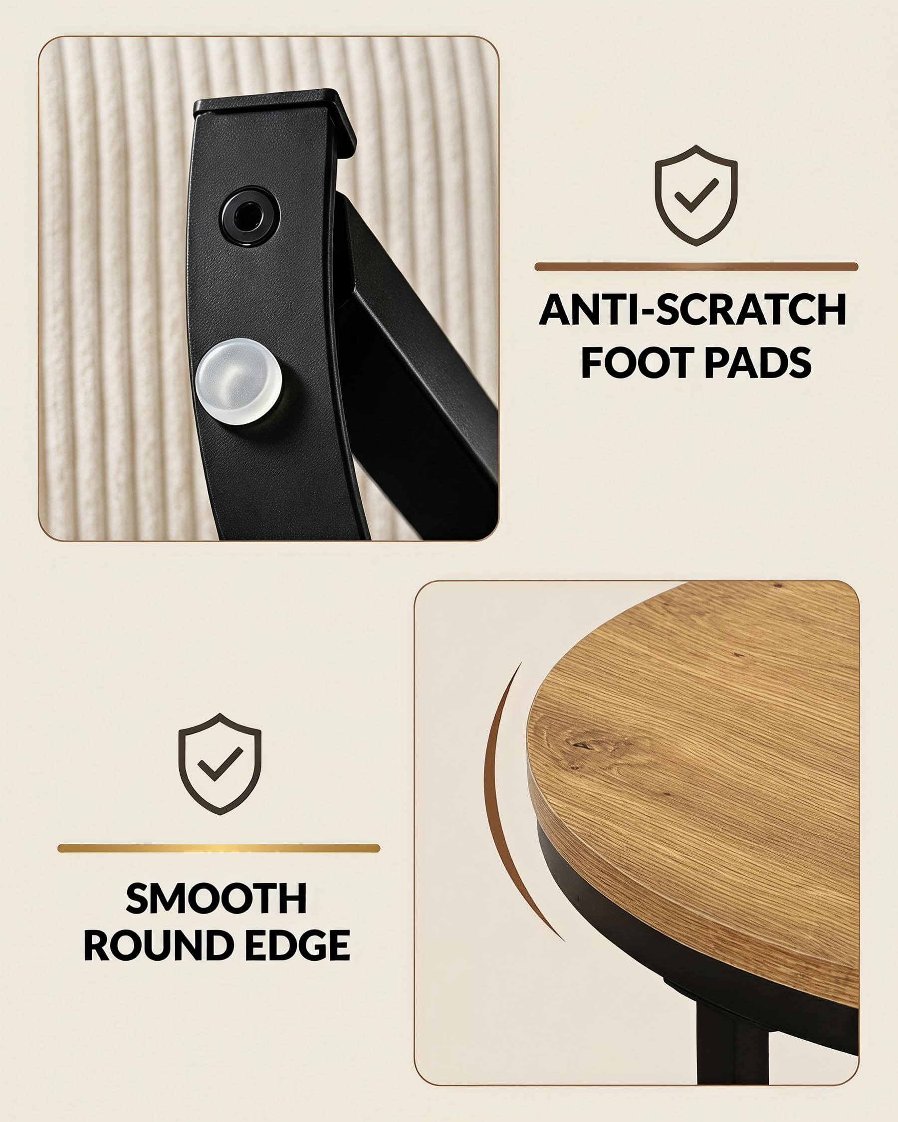 Couchtisch Rund Holz 2er Set, Wohnzimmertisch Modern, Coffee Table, Holz-Effekt Beistelltisch Wohnzimmer mit schwarzem Rahmen