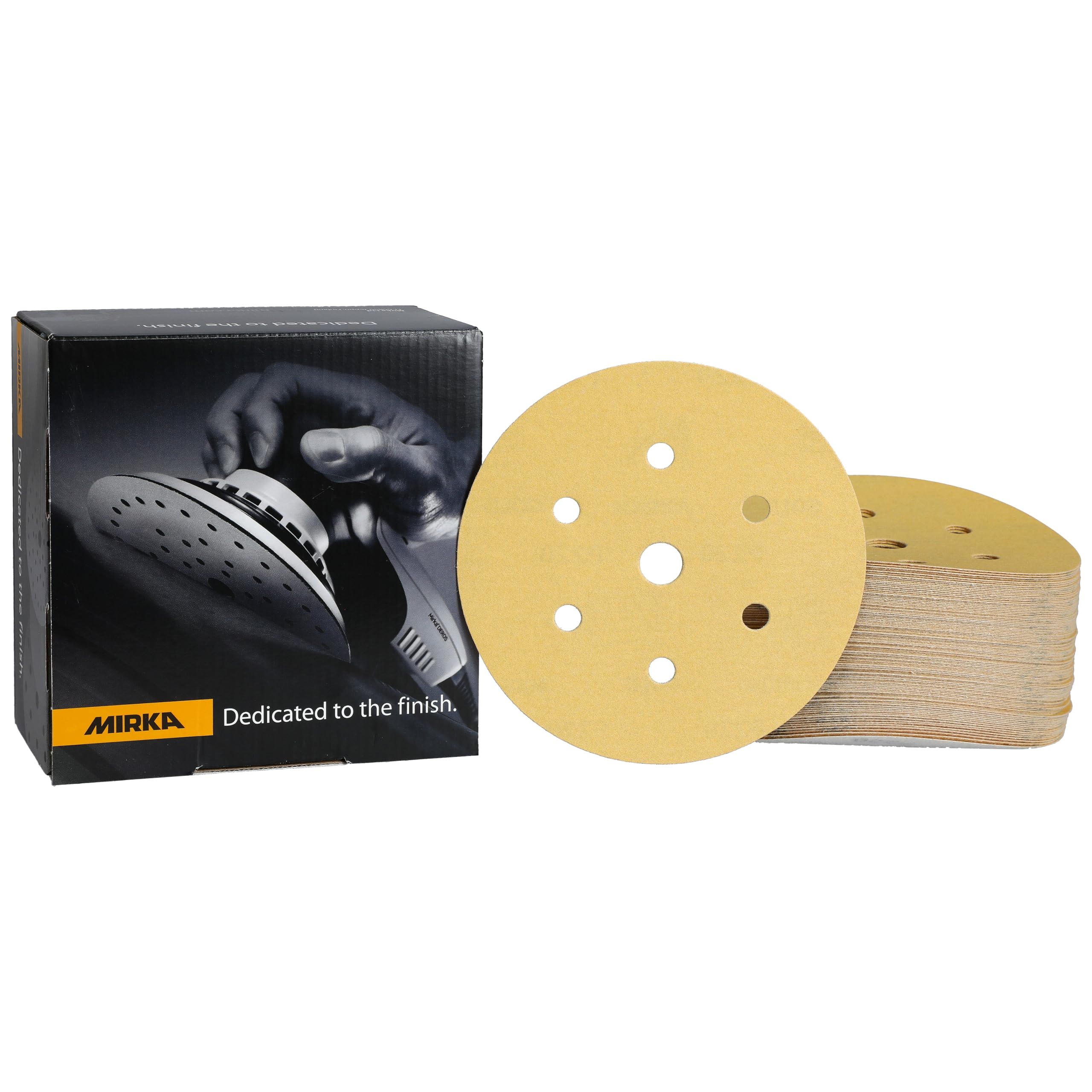 Mirka Gold Universal Sanding Paper Ø 150mm Grip 7-hole, grit P220, 100 pcs/For sanding plaster, filler, chipboard, wood, varnish