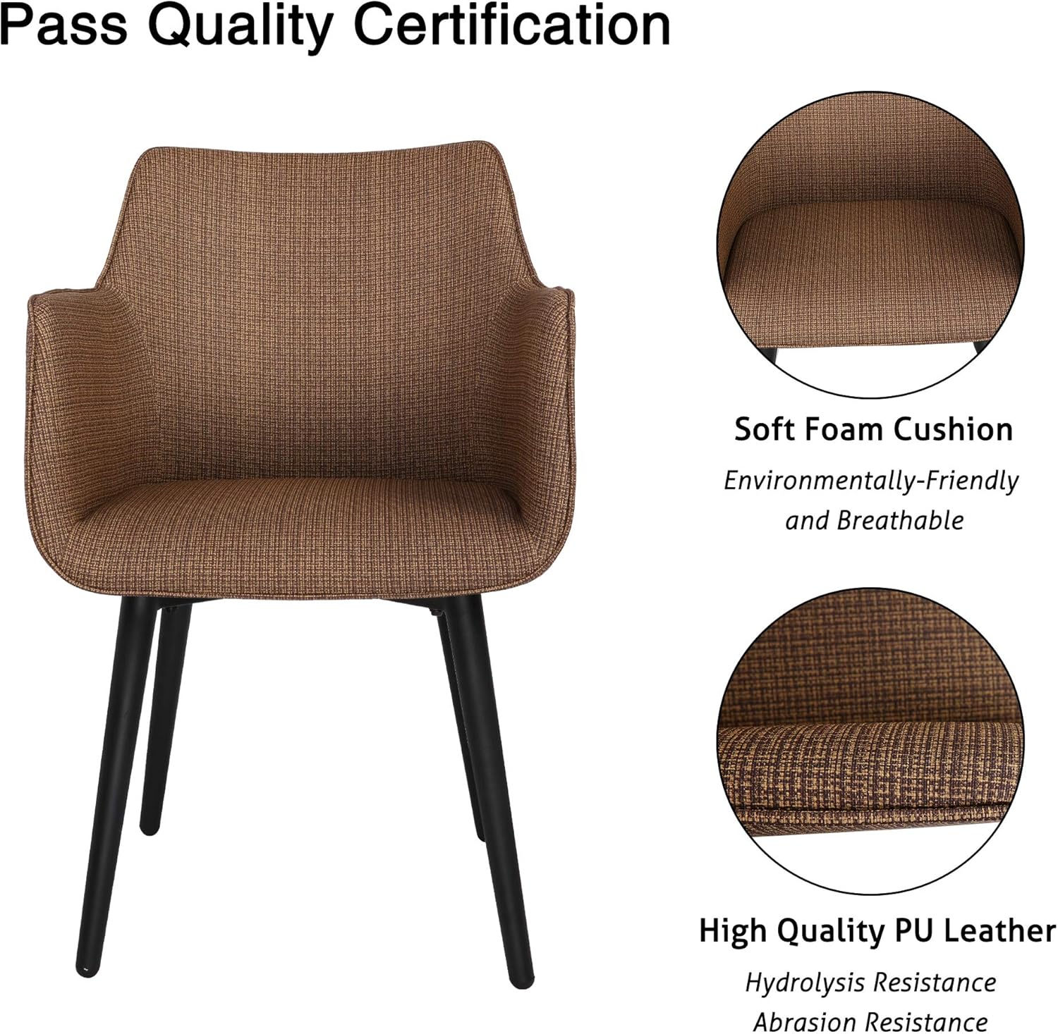 LUCKYERMORE Mid Century Modern Leather Dining Chair,Office Reception Waiting Room Guest Chair Upholstered Accent Chair with Arms, Vinyl Seat Heavy Duty,Living Room Club Coffee/Brown
