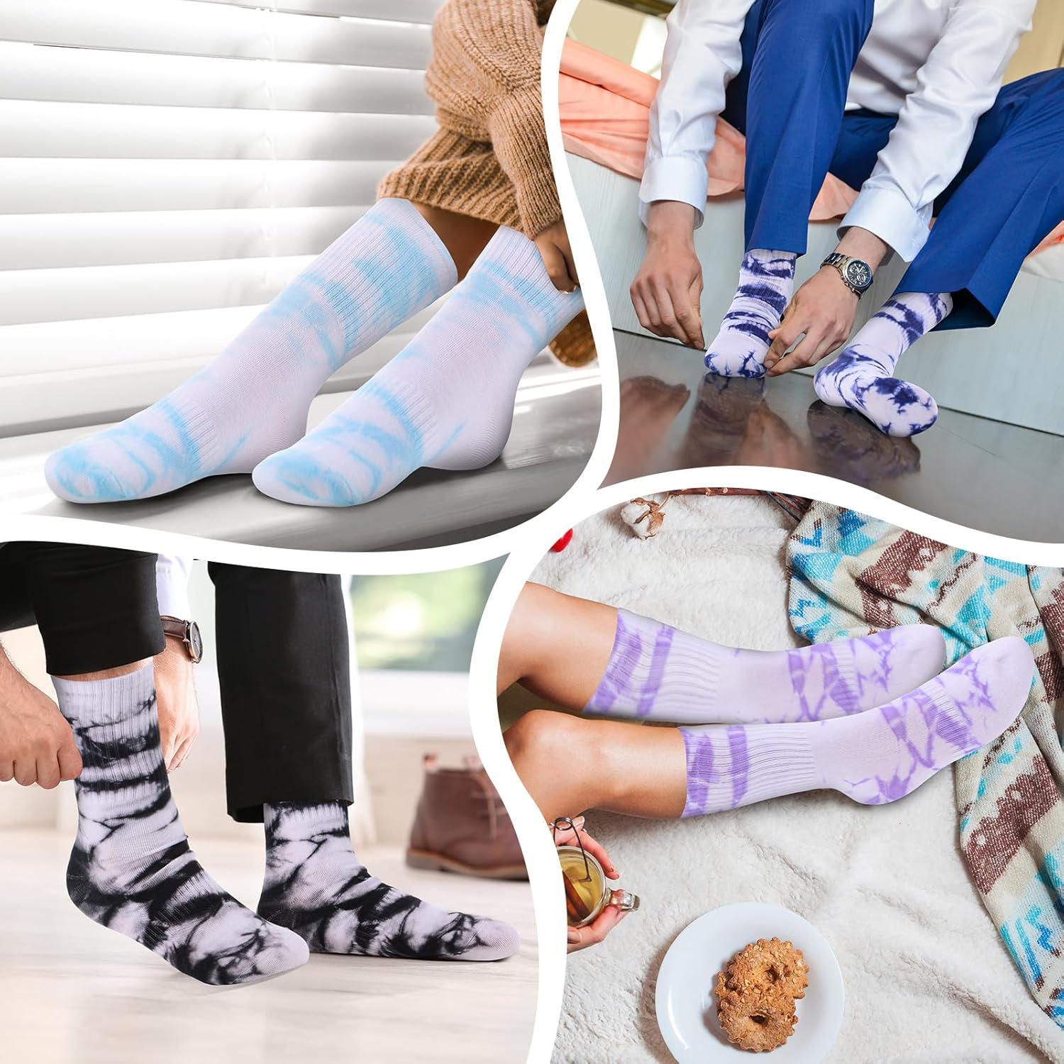 Ramede 12 Pairs Casual Tie Dye Socks Cotton Colorful Crew High Cut Socks for Women Men Funny Athletic Christmas Winter Gifts - Image 2
