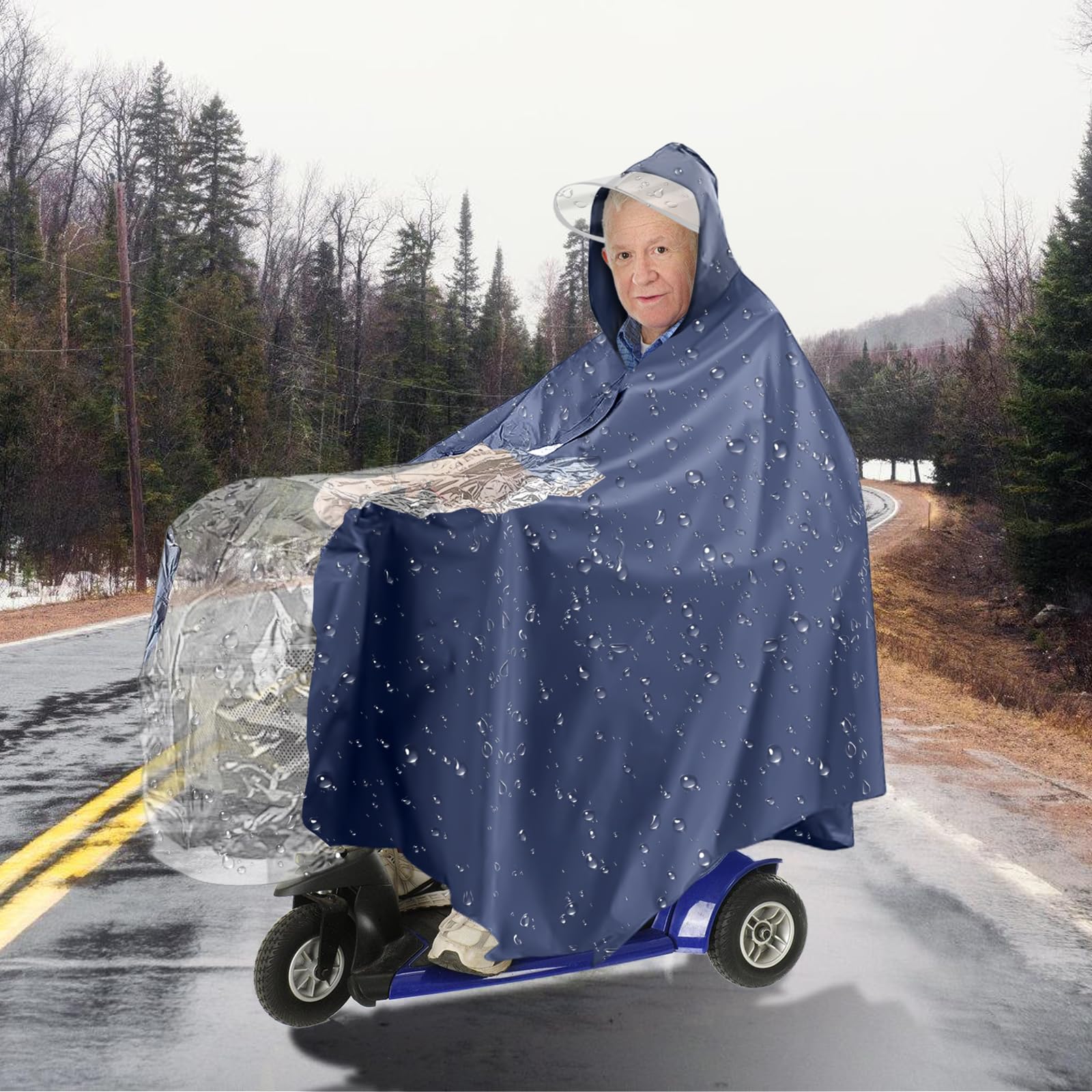 Protector de lluvia para scooter de movilidad, poncho de lluvia para vehículos eléctricos, impermeable para movilidad y scooter, con capucha y panel transparente