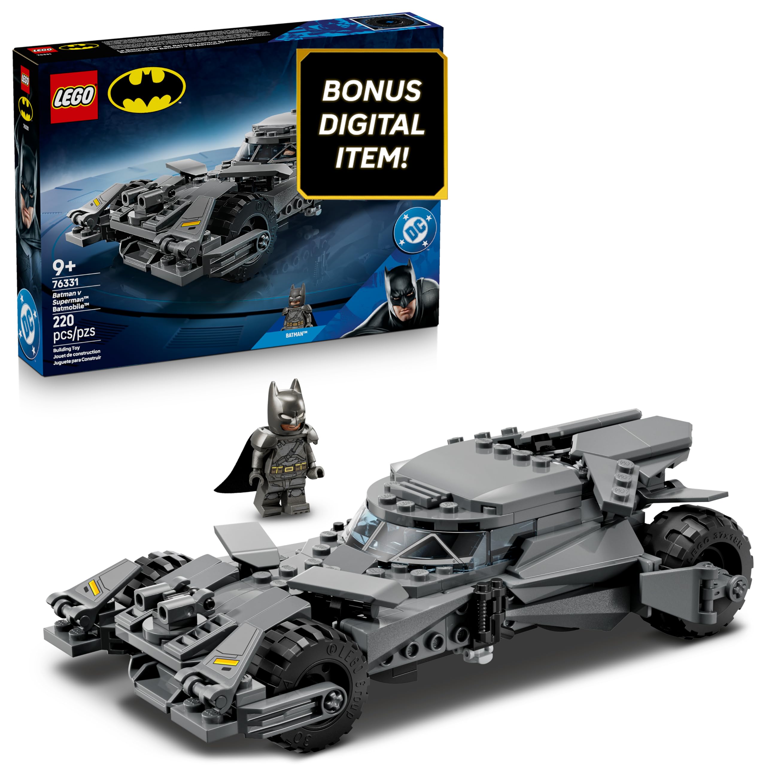 LEGO DC Batman: Batman v Superman Batmobile Building Blocks Set - Super Hero Toy for Kids, Boys & Girls, Ages 9+ - with Armored Minifigure & Golden