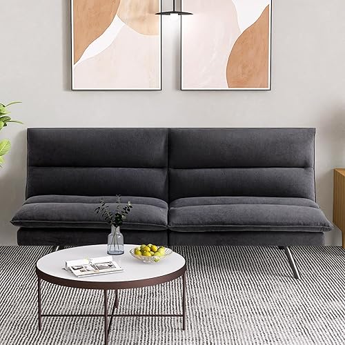 Hcore Sofá cama futón, futón de poliéster, futón de espuma viscoelástica, sofá cama pequeño con respaldo dividido, sofá cama para espacios pequeños,