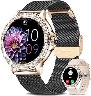 Smart Watches for Women (Answer/Make Calls), 1.3” Fitness Tracker Watch with Heart Rate/Blood Pressure/SpO2/Sleep Monitor, IP68 Waterproof Smart Watch for Android Phones and iPhone - Rose Gold Black