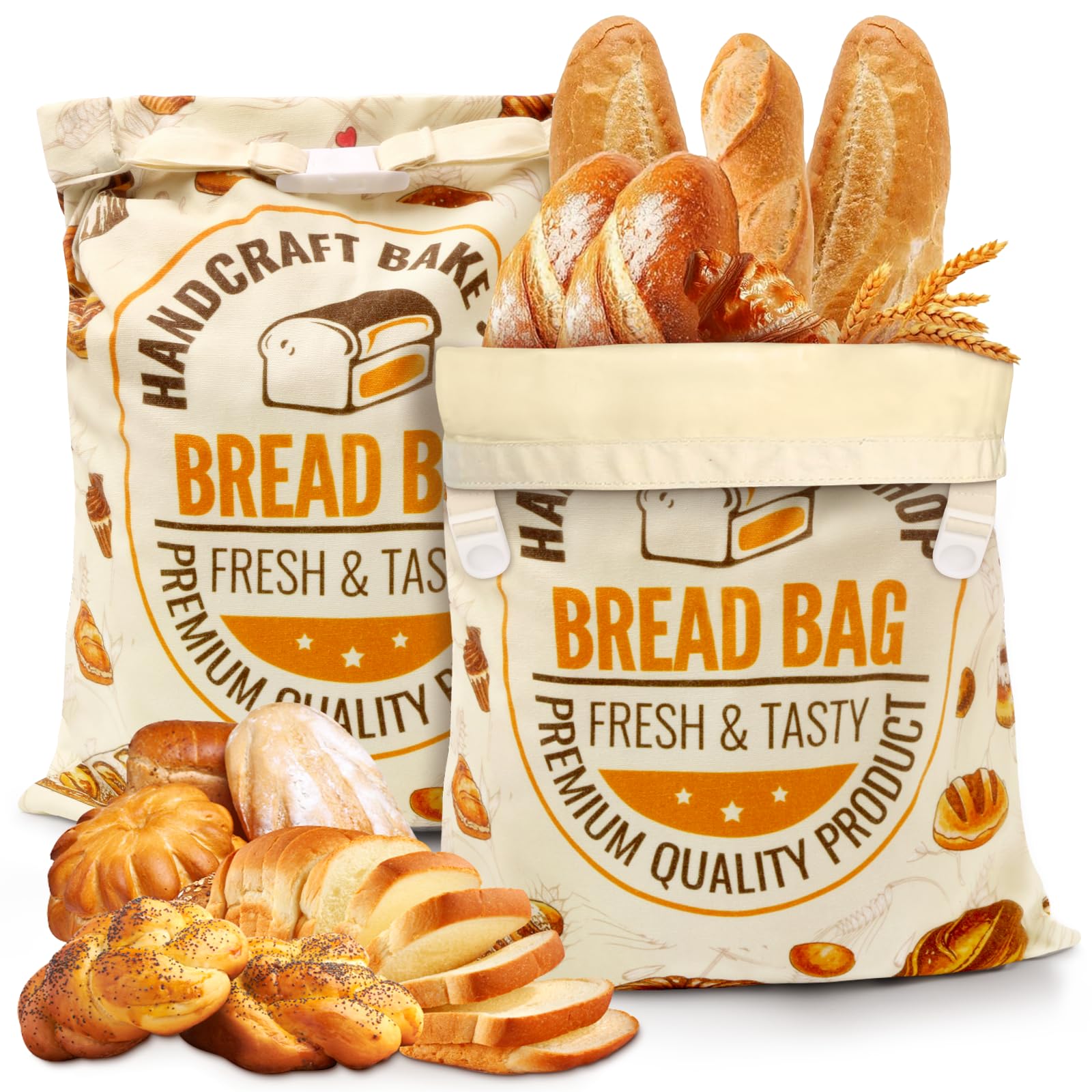 FWOAFTER Beeswax Bread Bags for Sourdough, 2 Pack Reusable Bread Bag for Homemade Breads, Cotton Beeswax Bags to Keep Loaf Fresh