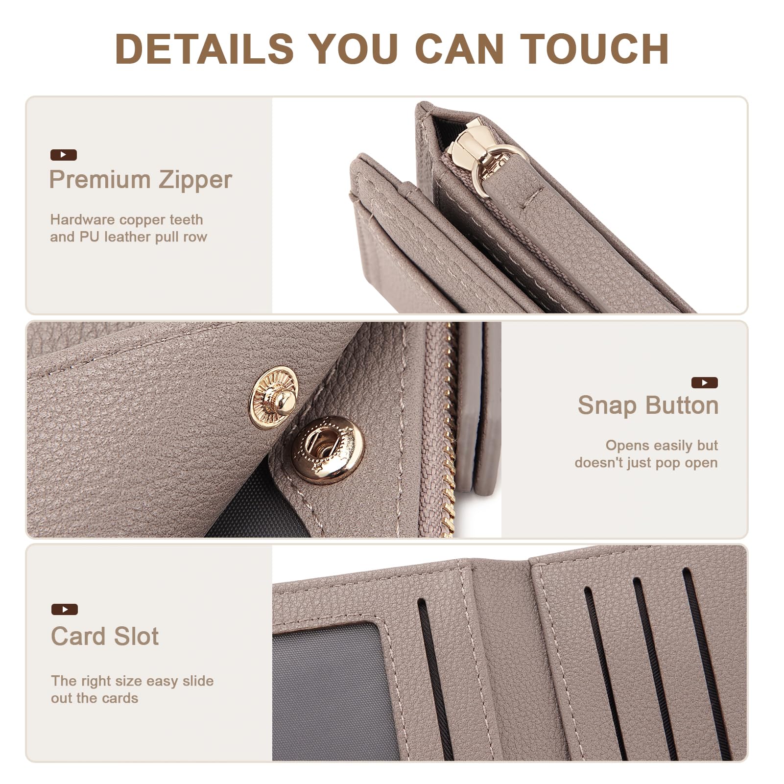 HKCLUF Portafoglio Piccolo Donna,Grande Capacità Portafogli Donna Pelle,Cerniera Tasca Porta Monete Portafoglio Porta Carte Borsa(A2-grigio)