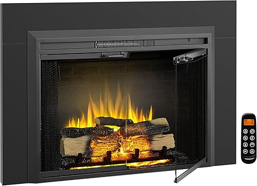 LegendFlame Damon - Chimenea eléctrica de 39 pulgadas con kit de molduras, puerta de vidrio y pantalla de malla, calentador de chimenea 7501500 W,