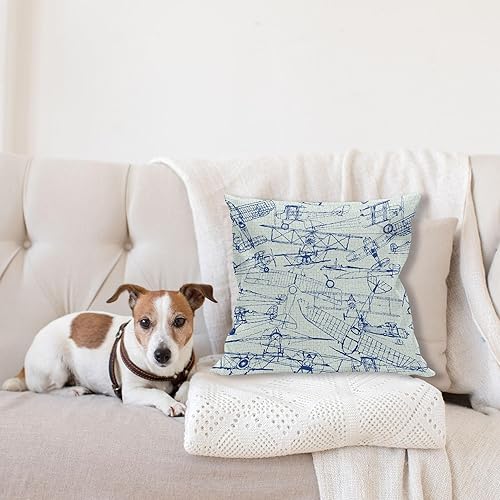 Miniatura 4 de Ambesonne Funda de cojín de avión, dibujos de aviones antiguos, vuelos clásicos con fechas, jets nostálgicos, estilo vintage, funda de almohada