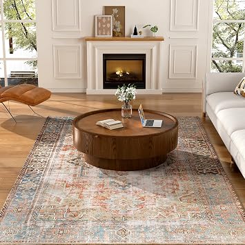 Modern Round Wooden Drum Coffee Table with Storage