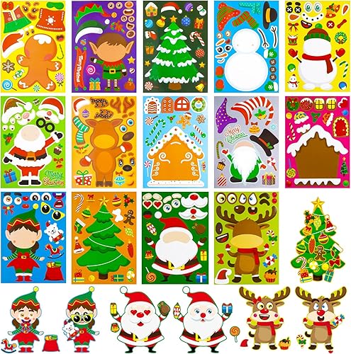 POPLAY 34 calcomanías para Navidad, haz una cara, calcomanías navideñas para niños, manualidades, juegos de Navidad, actividades