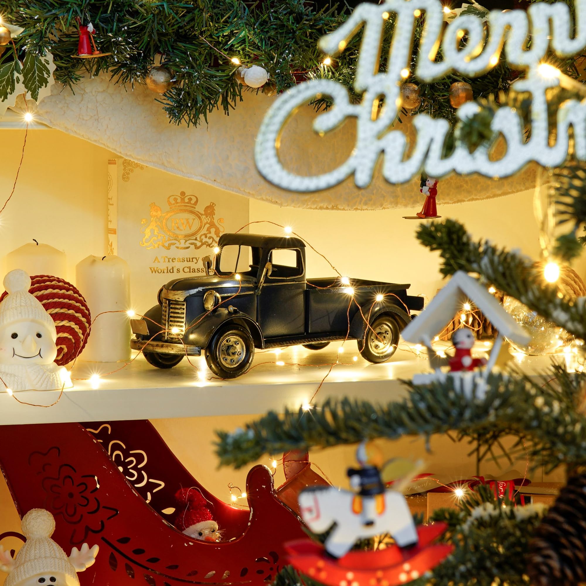SOFFEE DESIGN 12in Collectible-Vehicles Classic Truck, Pick-up Model Iron Decorations, Collectible Figurine Desktop Car Wine Holder for Home Decor, Dark Blue