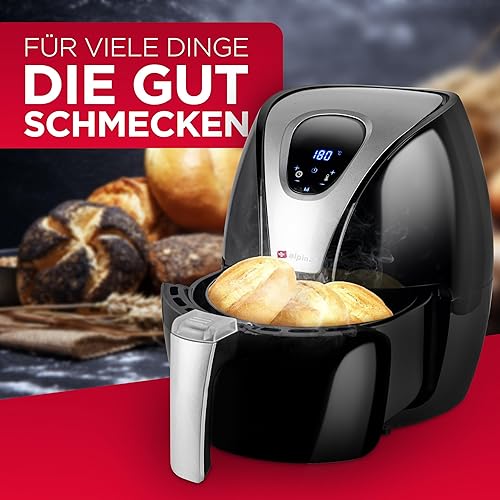 Miniatura 7 de alpina Hot air fryer, fryer, roasting, frying, grilling, roasting and frying, up to 80% less fat, 2-4 people, 2.4 liters, black