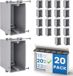 OhLectric 1-Gang New Work Outlet Box 20 Cu In, 20-Pack - Durable PPO/PVC Single Gang Boxes with Captive Nails, UL/ETL Listed for GFCI & Dimmers