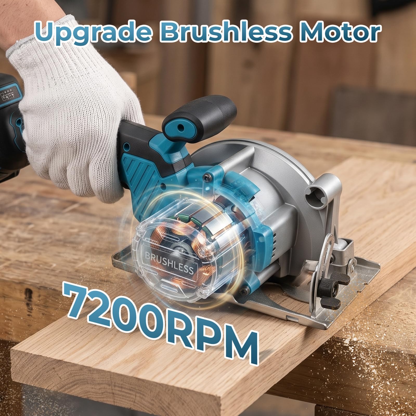 Mini Sierra Circular Inalámbrica compatible con Makita 18V Batería, 7200RPM, corte a inglete de 45°/90°, 2 Hojas de Sierra de 140mm para Madera, PVC(Sin Batería)