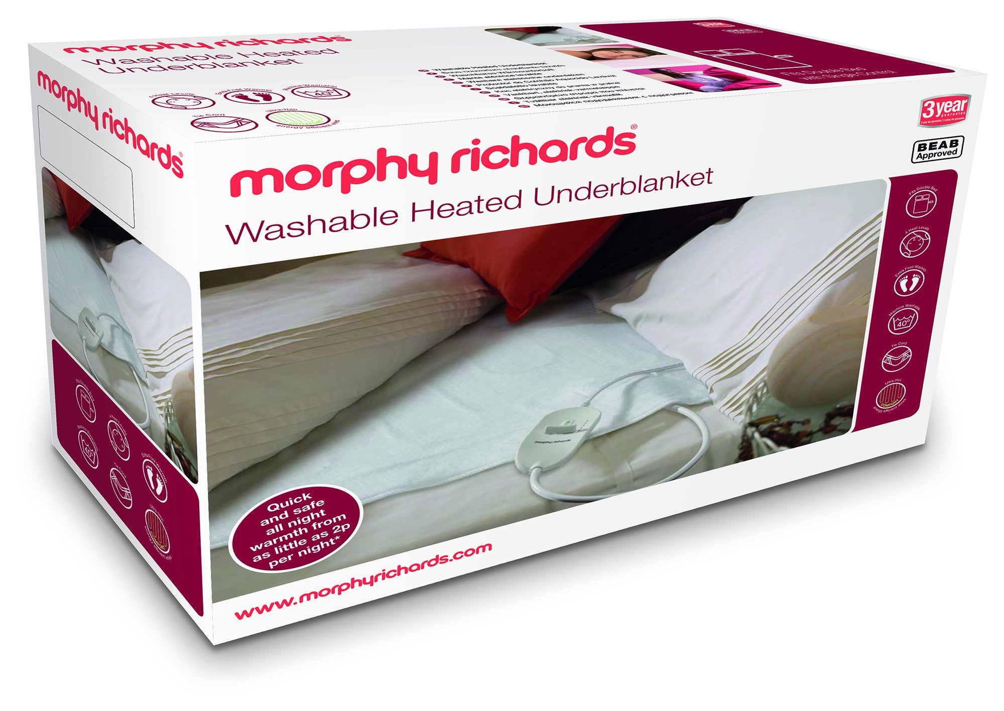 Morphy Richards 600114 Washable Heated Underblanket Electric Blanket -  Double, White : Amazon.co.uk: Home u0026 Kitchen