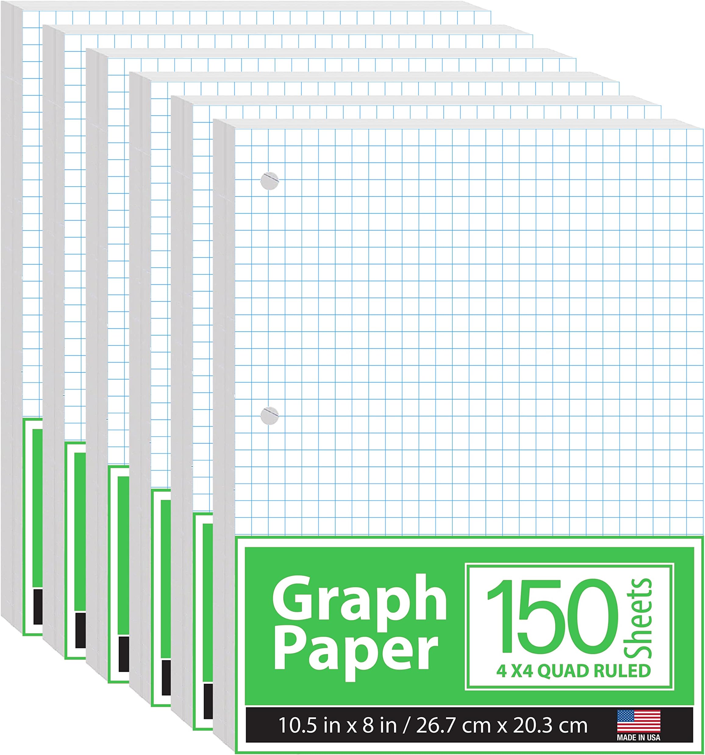 Graph Paper, Loose Leaf Graph Paper, 4 x 4 An Inch Quad Ruled Graph Paper, 10.5” x 8” Graphing Paper, 56 gsm, 150 Per Pack, 900 Sheets (6 Pack)
