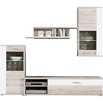 Forte Moderne Wohnwand Holz Sandeiche Dekor Kombiniert Mit Weiss 213 X 41 3 X 184 Cm Amazon De Kuche Haushalt