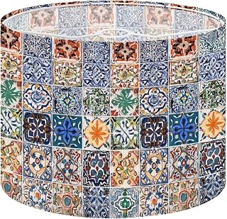 Drum Lamp Shade colorful vintage ceramic tiles wall decoration turkish ceramic tiles Lampshade for Floor Lamps Table Lamps Pendant Light 11"x8.9" Replacement Linen Large Lamp Shades Easy Assembly