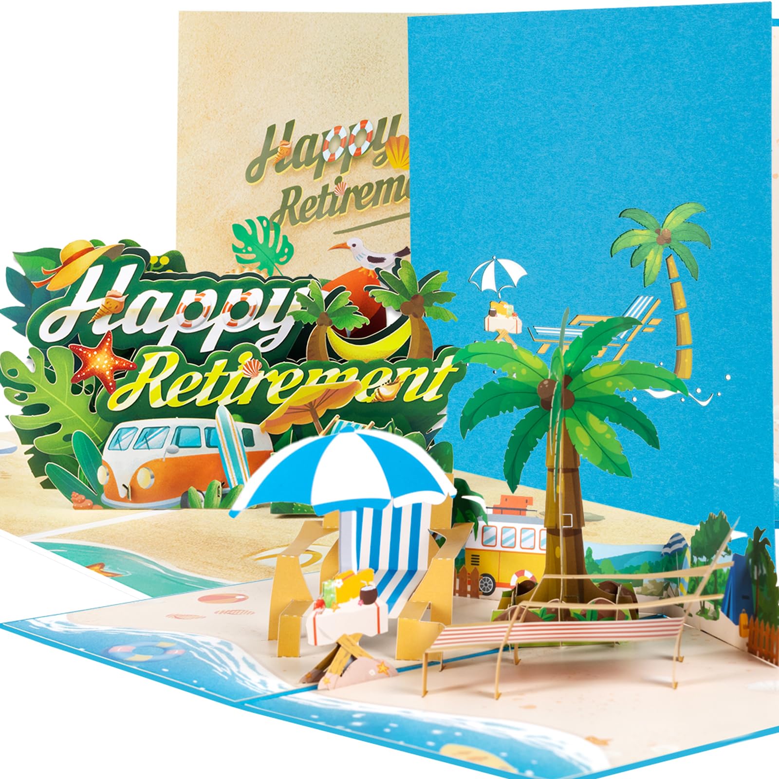 2 Strand-Pop-up-Karten Für Ruhestand & Urlaub – 3D-Design Mit Palmen & Meer