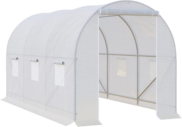 Outsunny 3.5 x 2 x 2 m Large Galvanised Steel Frame Outdoor Poly Tunnel Garden Walk-In Patio Greenhouse - White