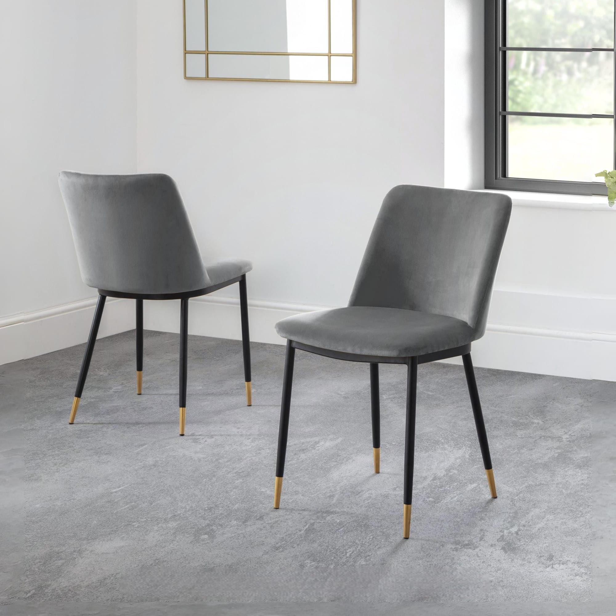 Julian Bowen Set of 2 Delaunay Dining Chairs - Grey Velvet - Modern Glamour