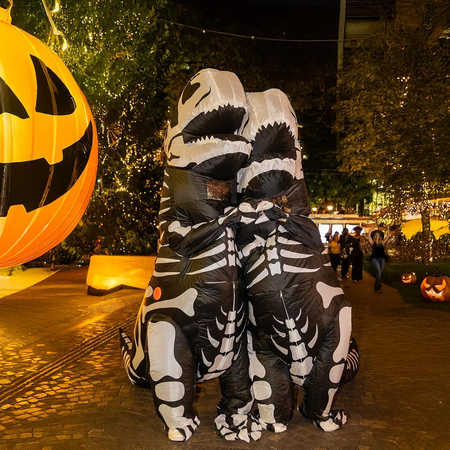ZPISF Inflatable Skeleton Dinosaur Costume for Adults, Full Body Skeleton T-Rex Blow Up Costume with LED Light Eyes, Perfect for Halloween Parties