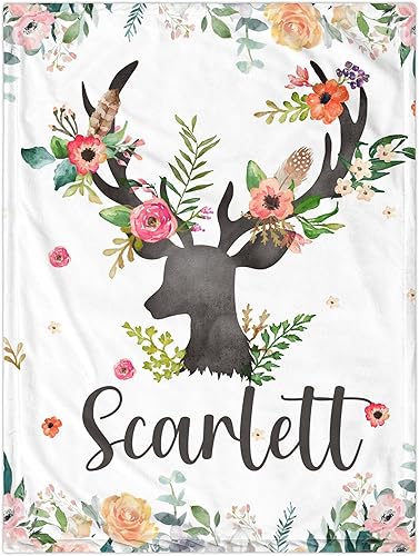 J&SBGFT Manta personalizada para bebé niña, manta de bebé personalizada, manta de envoltura con nombre de niña, mantas de recepción de ciervos,