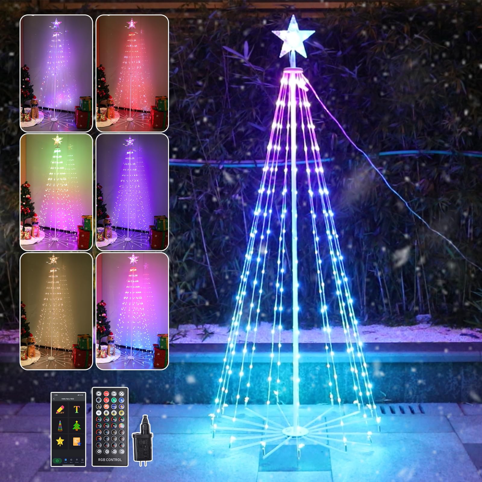 6.25FT Lighted Outdoor Christmas Tree, 265 LED Smart Color Change Prelit Cone Christmas Tree with Remote APP Control, Music Sync, DIY Multi-Color Light Show for Indoor Outdoor Decorations