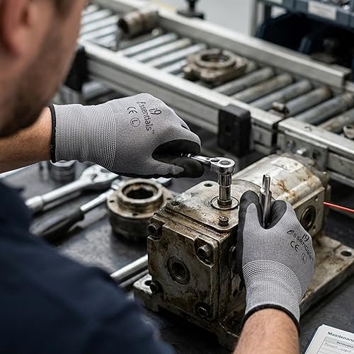 Miniatura 4 de I9 Essentials 12 pares de guantes de trabajo con revestimiento de nitrilo de microespuma, guantes de seguridad de agarre ligeros para construcción