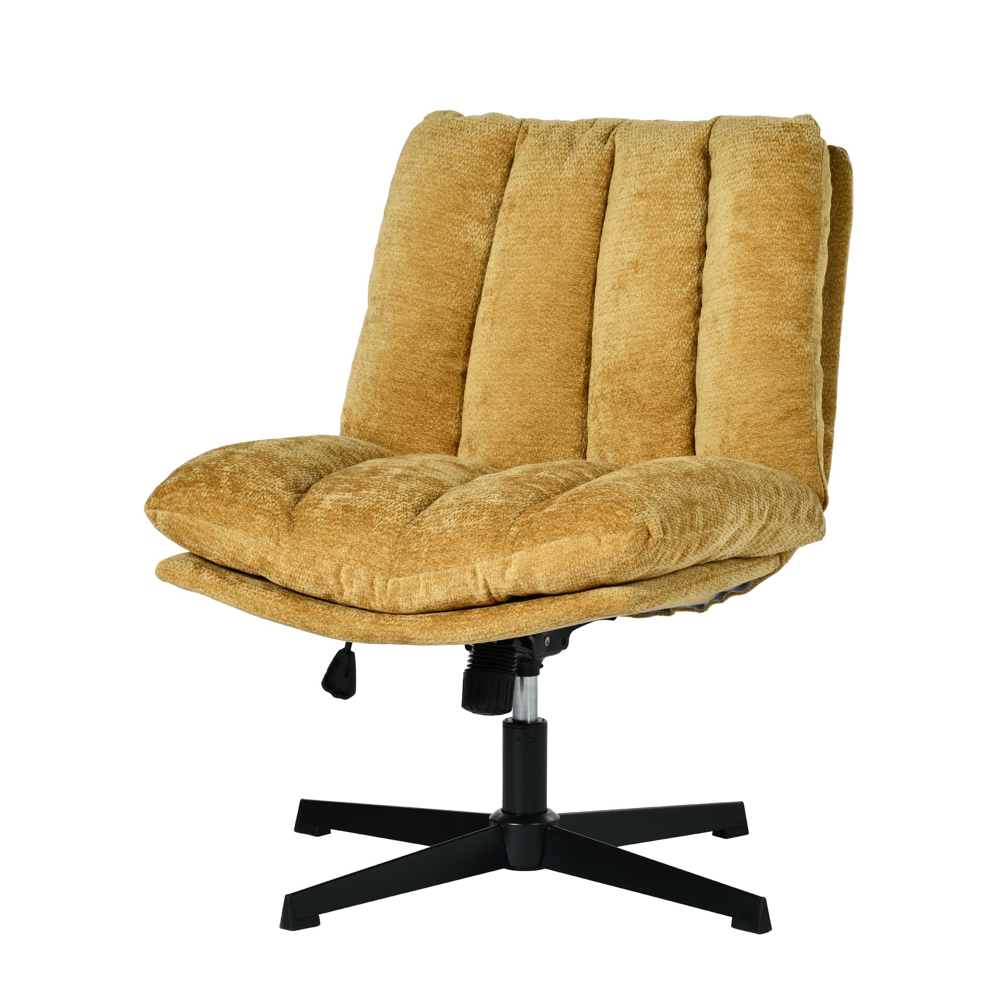 MEUBLE Cosy Silla de Oficina Giratoria 360° Función de Inclinación, Altura Ajustable, Acolchada con Espuma en Tela, para Escritorio Estudio, sin Ruedas, Amarillo