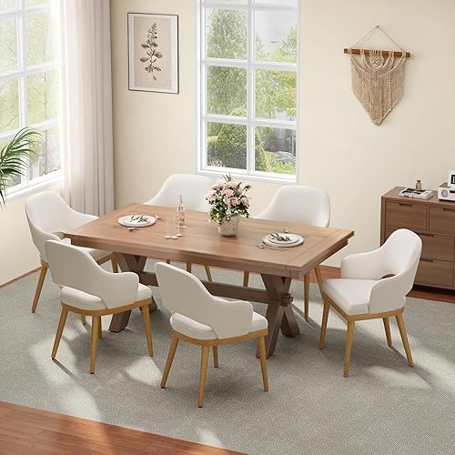 Miniatura 10 de Juego de 4 sillas de comedor de madera, silla de comedor tapizada de tela moderna, sillas auxiliares de cocina, silla de cena de granja con respaldo