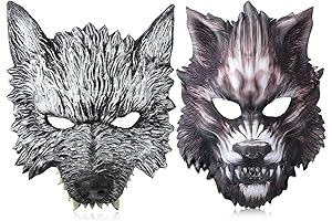 2 Pecies Wolf Mask Halloween Half Face Werewolf Mask Animal Masquerade Mask...