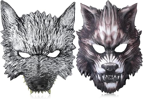 HyDren Máscara de lobo de 2 piezas para Halloween, media cara, máscara de hombre lobo, máscara de animal para cosplay, disfraces, fiestas,