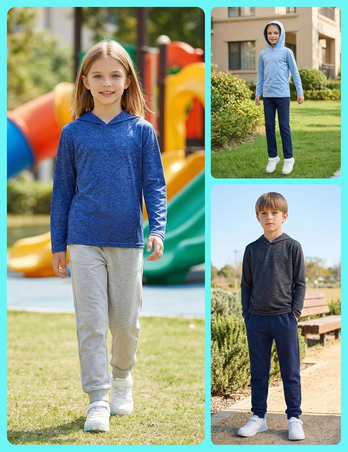 TAGIHOO 3 Pack Kids Quick-Dry Long Sleeve Hoodie Sweatshirts Athletic Pullover Shirts for Youth