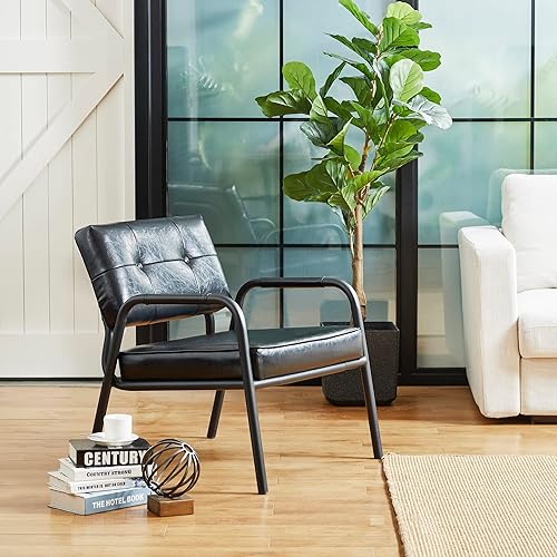 Miniatura 10 de glitzhome Juego de 2 sillas decorativas de piel sintética, silla moderna de mediados de siglo marrón claro para sala de estar, marco de metal, sala