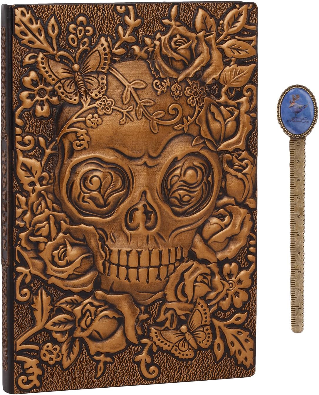 Embossed Skull Head PU Leather Notebook A5 Vintage Travel Journal to Write in, Beige Kraft Lined Paper,100 Sheets,Personal Ruled Diary Journal Notebook With Bookmark, School Office Stationery Gift Office Product