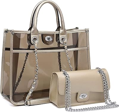 Large Clear Tote Bags for Women Travel Handbag Transparent Purse 2 Sets PVC Top Handle Shoulder Crossbody Bag