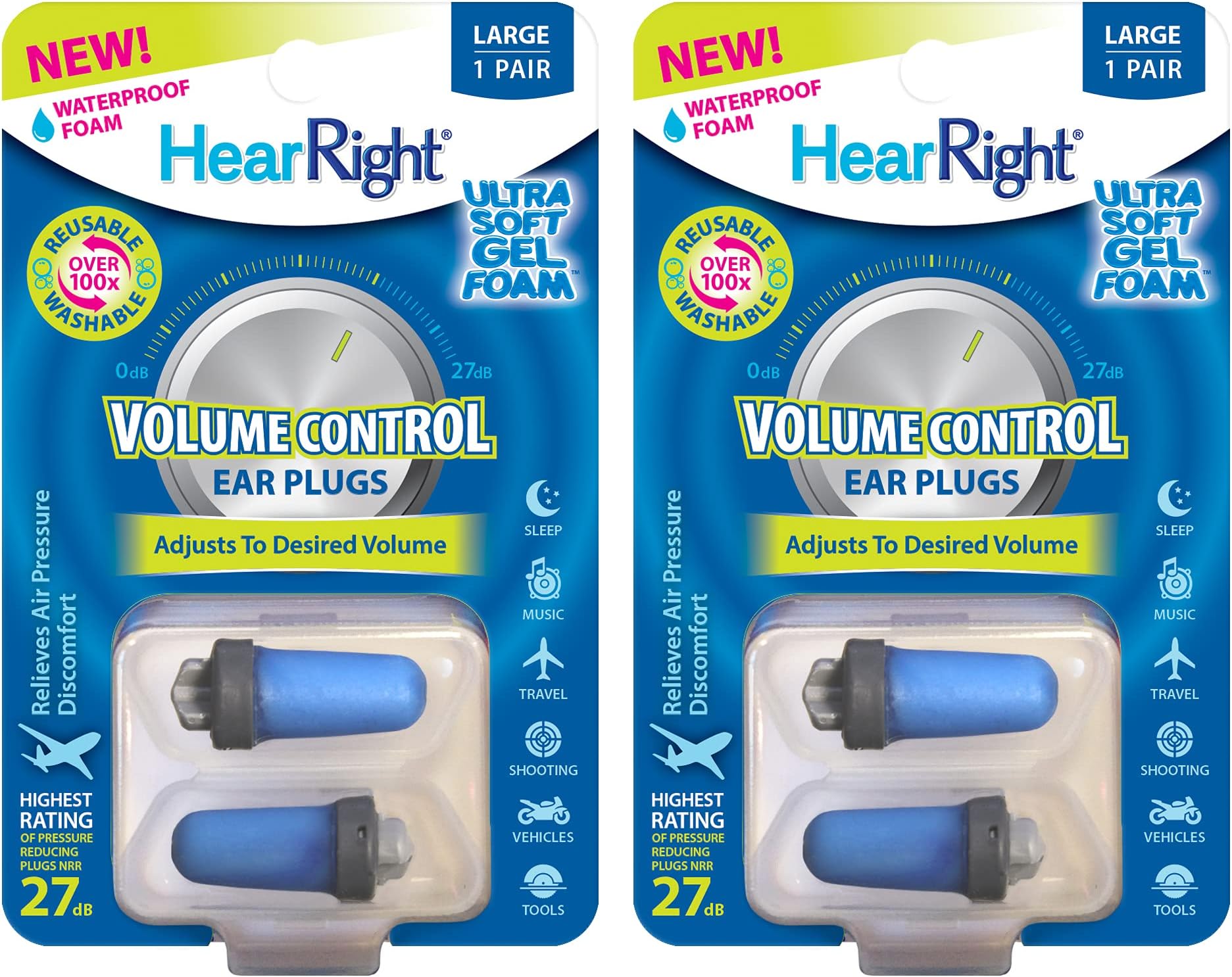 HearRight Volume Control Ear Plugs Adjustable Ear Plugs Soft Foam Ear Plugs for Hearing Protection (2-Pack)