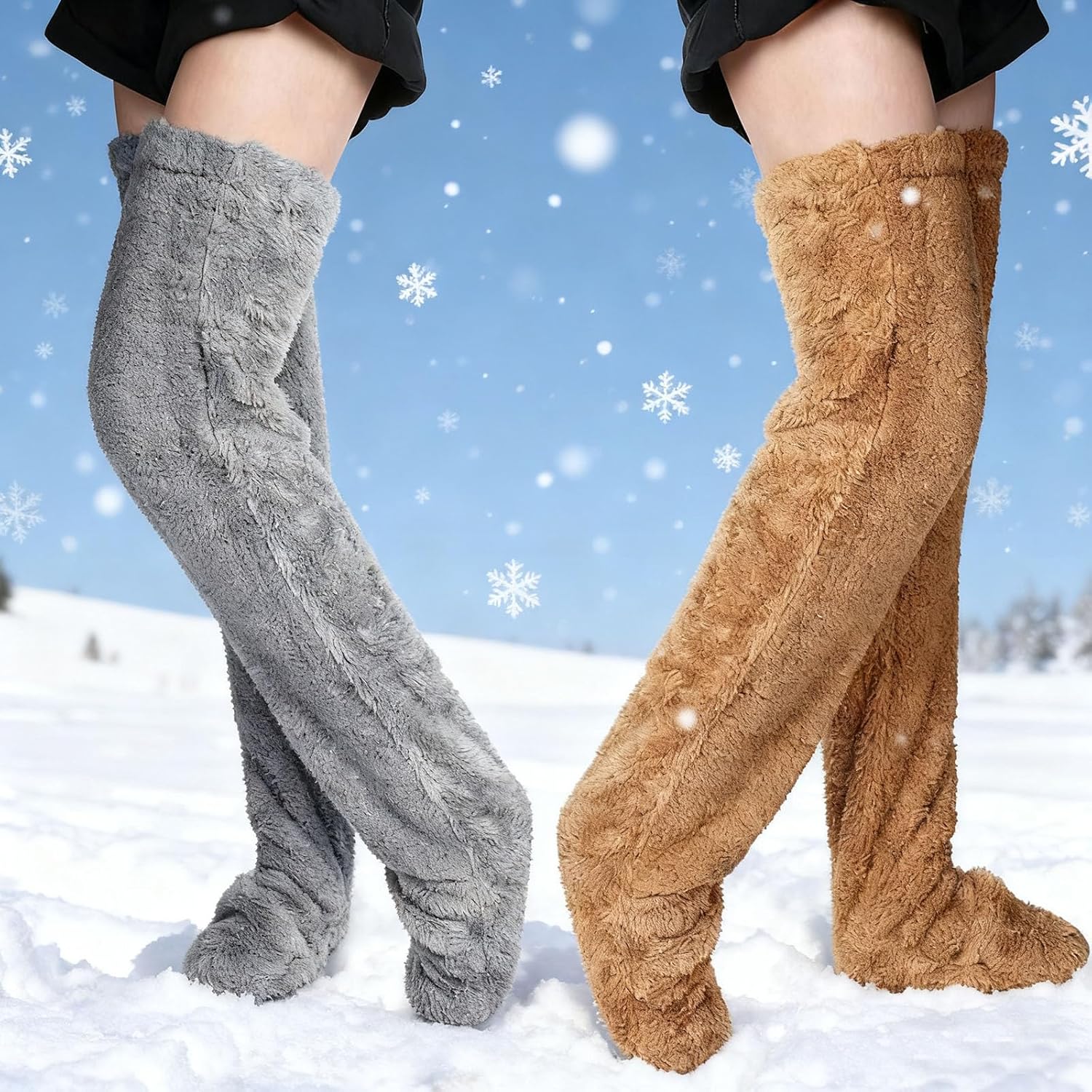 2 Pairs Over Knee Fuzzy Socks High Plush Stockings Fuzzy Long Leg Warmers Women Girls Winter Home Fluffy Sleeping Socks - Image 3