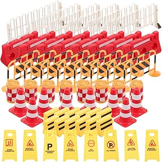 ibasenice Street Road Signs 62pcs Play Traffic Signs Construction Street Sign Playset Mini Traffic Cone Crosswalk Signal Toy Barricade Sign Plastic Road Sign Warning Sign for Educational
