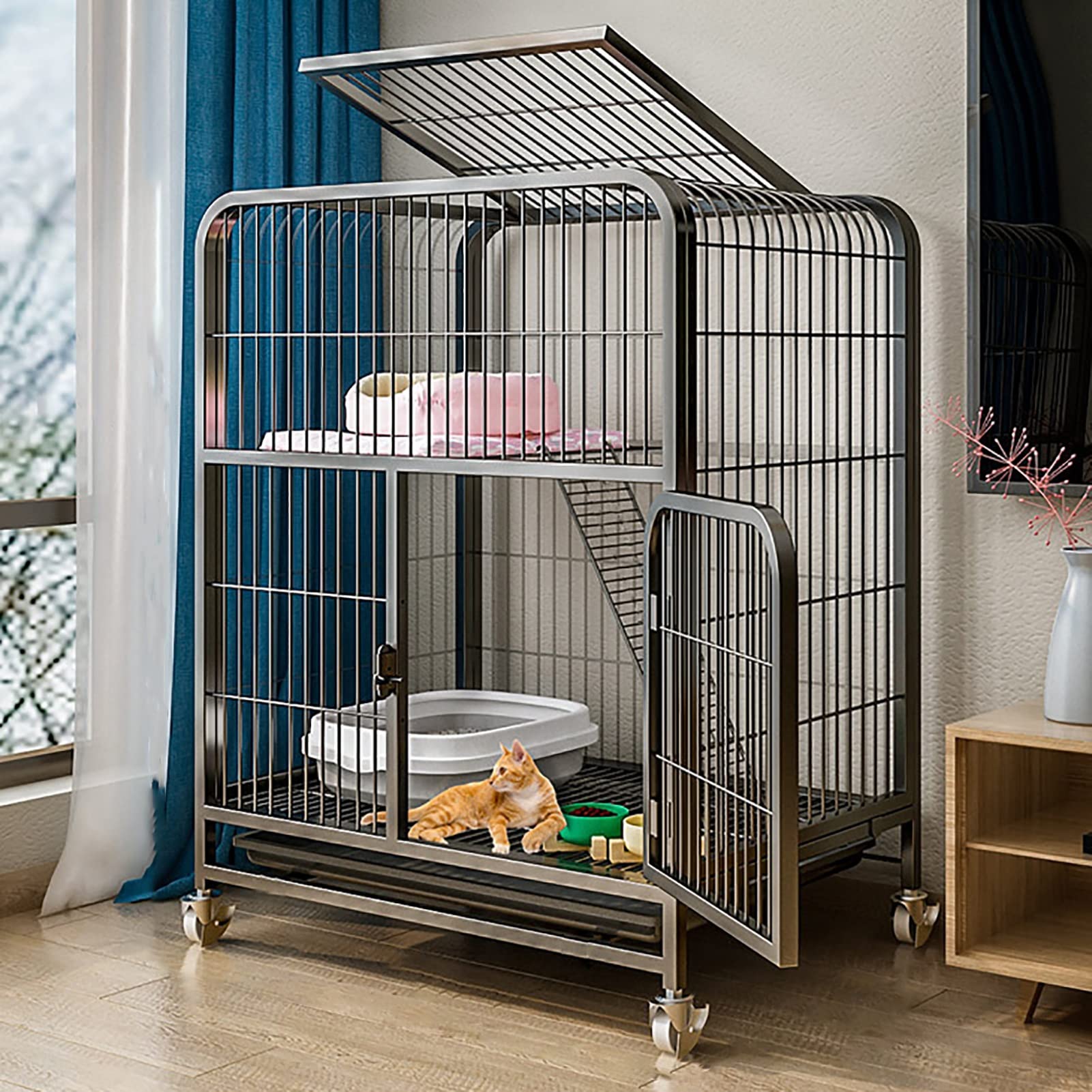 Cage pour chat idéale pour appartement avec hamac suspendu confortable