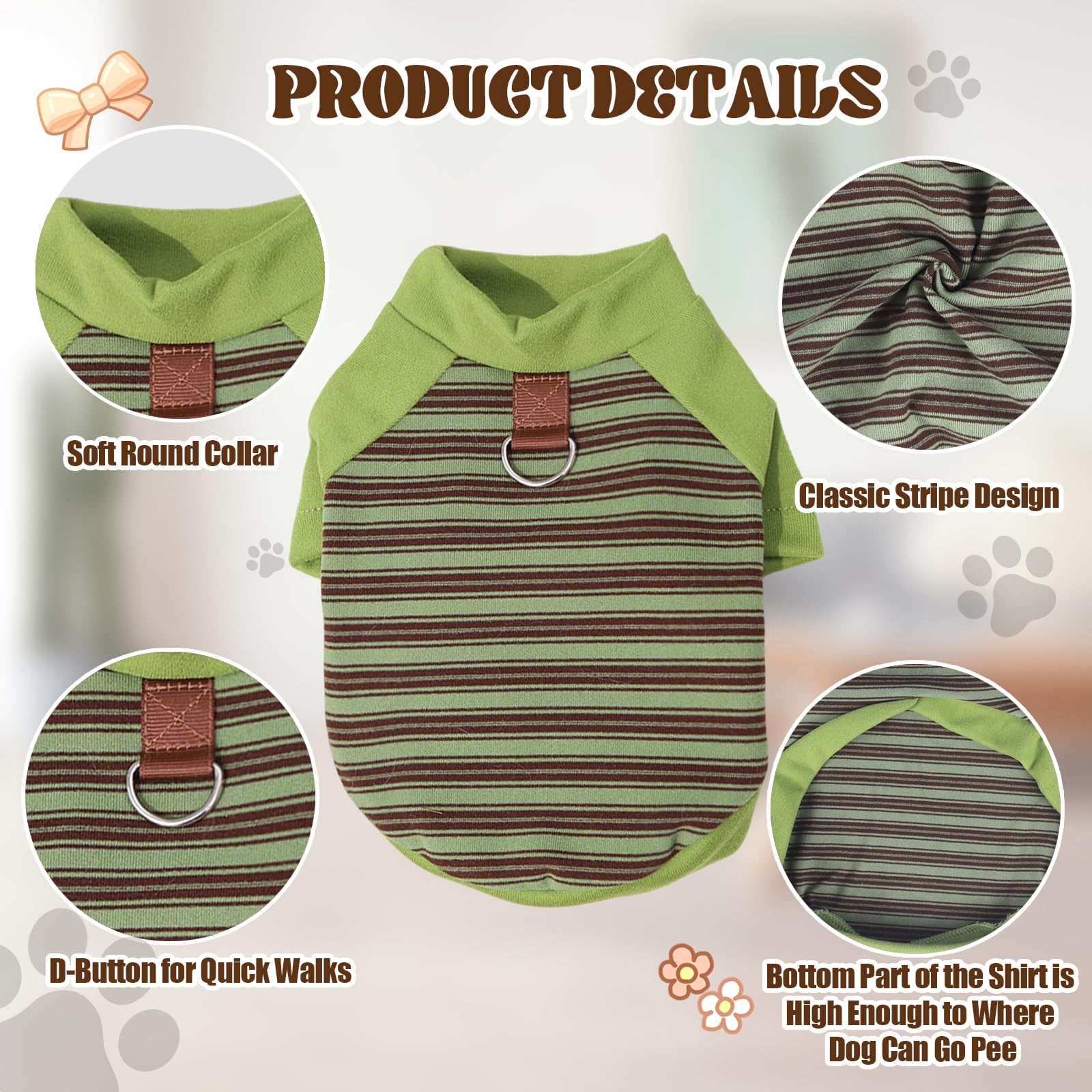 Yoolhamy Dog Clothes for Small Dogs Jumper Winter Warm Striped Outfits with Leash Ring Soft Sweatshirts for Chihuahua Schnauzer Shih Tzu Yorkie French Bulldog (Green - Image 2