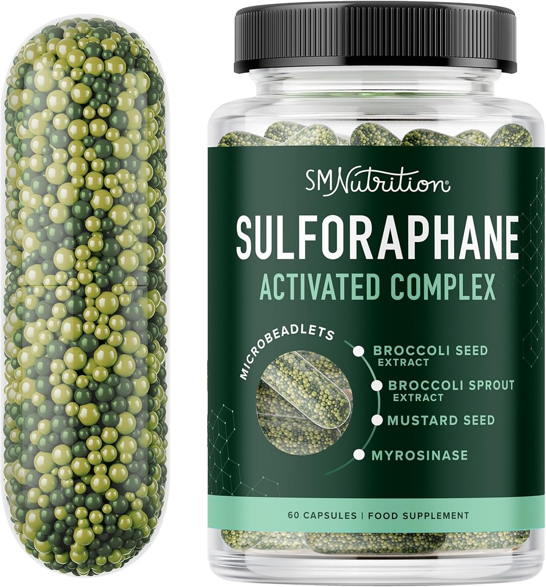 20MG Sulforaphane | from Broccoli Sprouts & Seed Extract | 565MG Microbeadlet Complex | 26MG of Glucoraphanin + Myrosinase | Complete NRF2 Activator, Antioxidant & Cellular Health Supplement | 60 Ct.