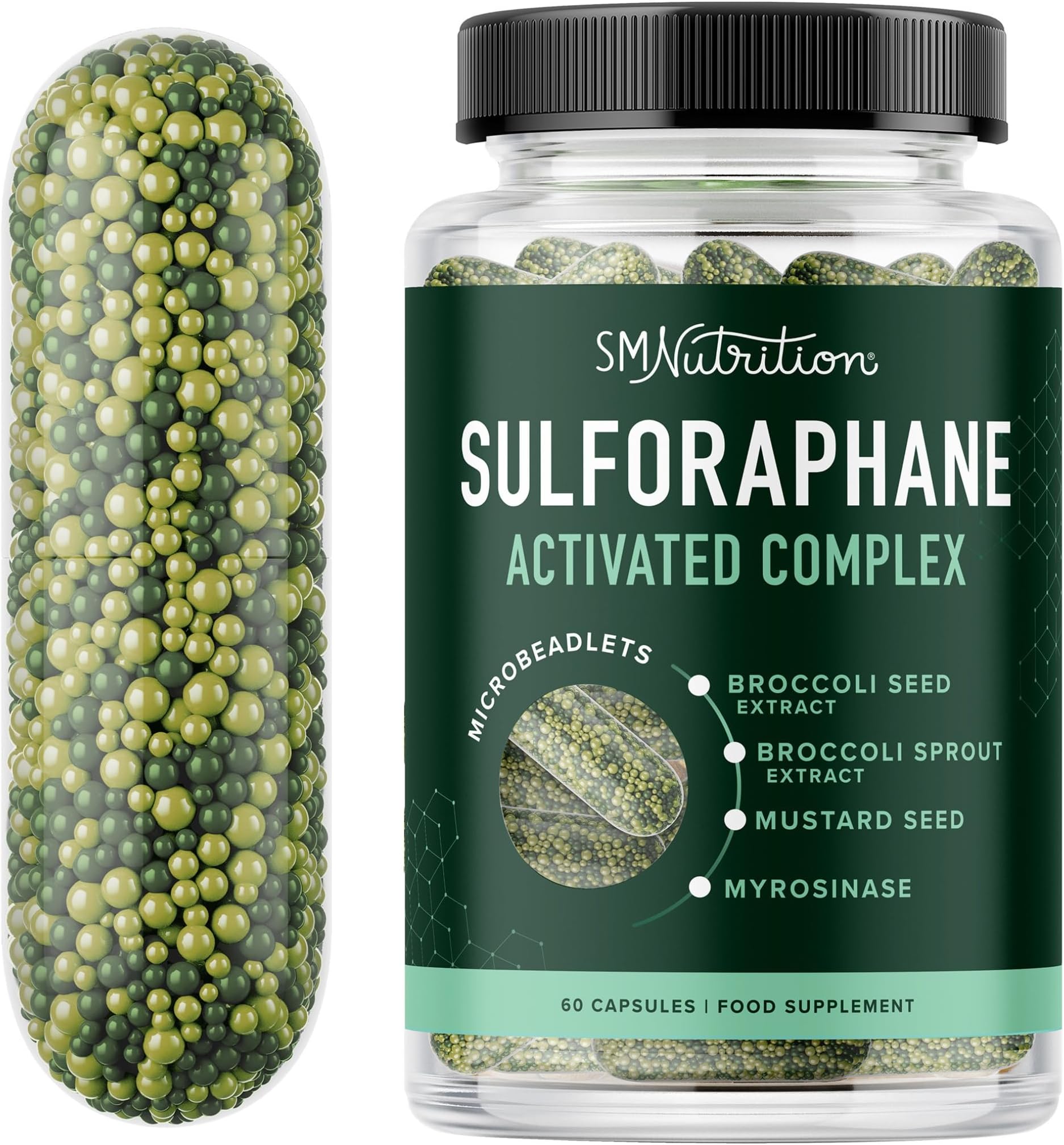 20MG Sulforaphane | from Broccoli Sprouts & Seed Extract | 565MG Microbeadlet Complex | 26MG of Glucoraphanin + Myrosinase | Complete NRF2 Activator, Antioxidant & Cellular Health Supplement | 60 Ct.