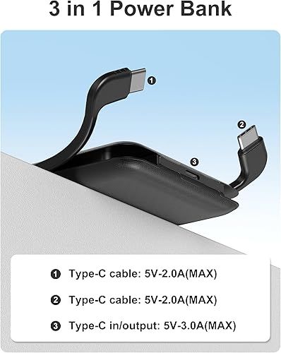 Miniatura 7 de miisso 10000mAh Compatible con iPhone 151617 y Android, Cargador portátil delgado con cable incorporado, banco de energía cargador de viaje con